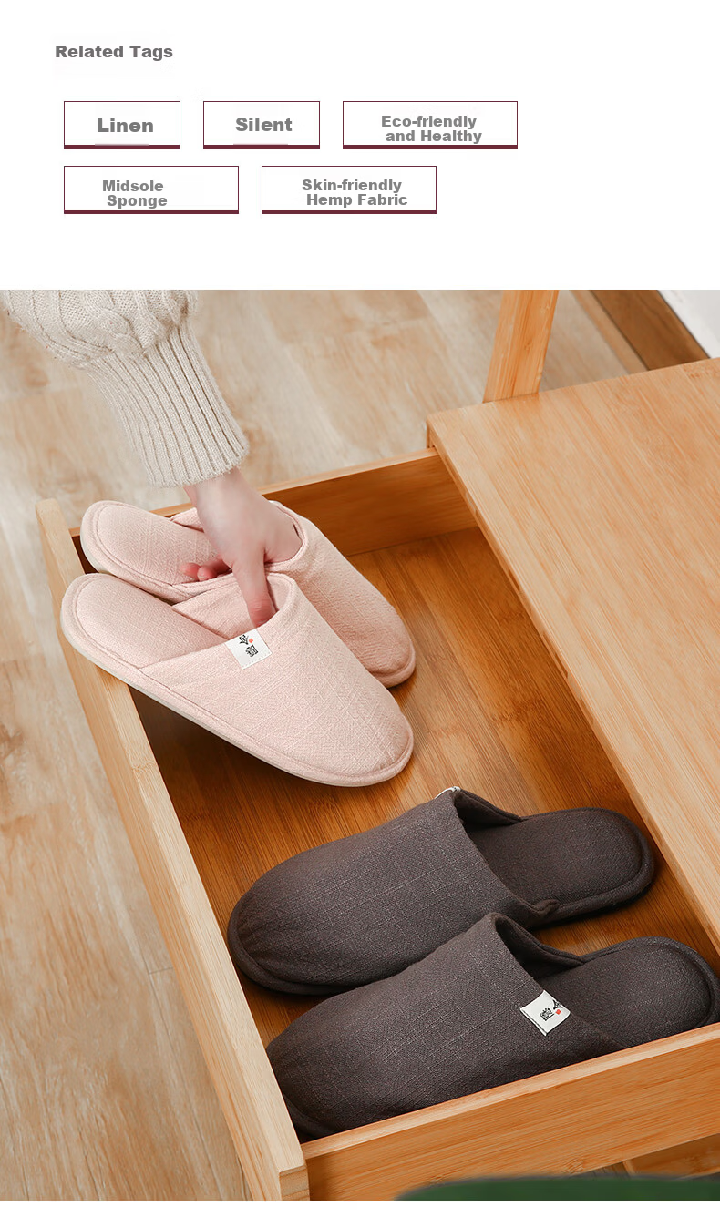 Guoluofi Japanese Style Four Seasons Linen Slippers Men Thin Indoor Home Silent Floor Couple Linen Slippers Women Dark Blue Size 43-44 4