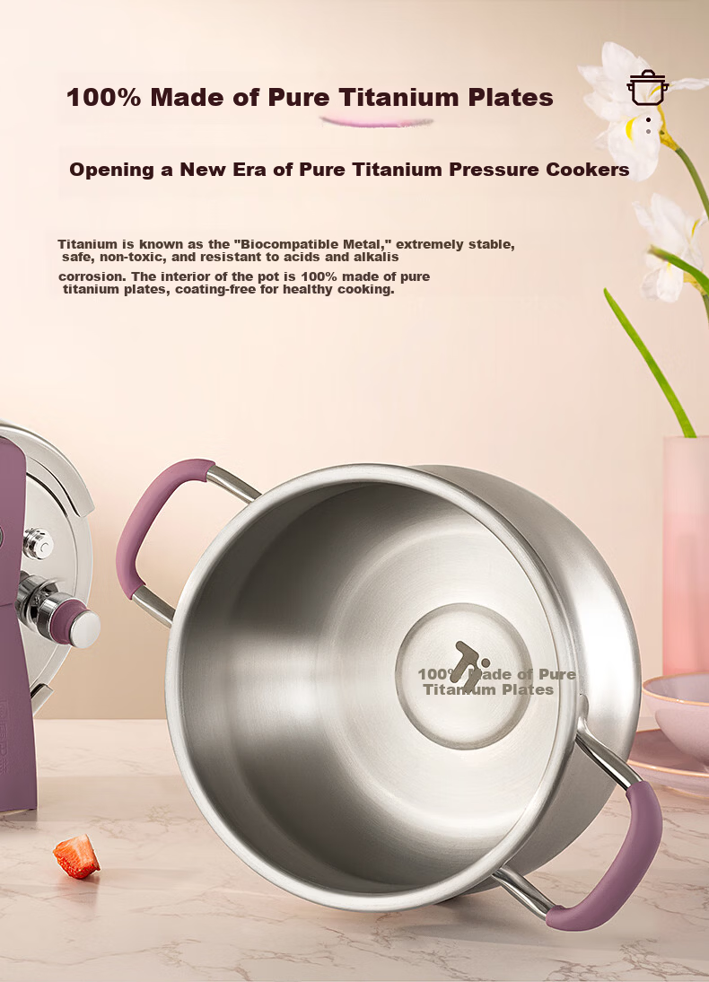 KOBACH Pure Titanium Pressure Cooker 5.8L Small Fast Cooking Explosion-Proof Stove Universal 22cm (Red) 1
