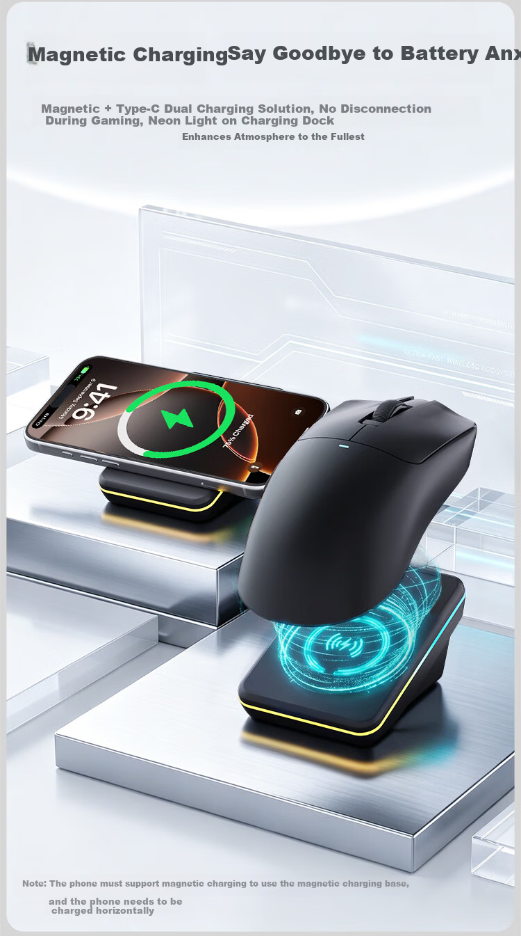 AJAZZ AJ200 Wireless Lightweight AI Gaming Mouse Wired/Star Flash/2.4G Tri-Mode Low Latency Gaming Esports Magnetic Charging Dock Black ULTRA 10
