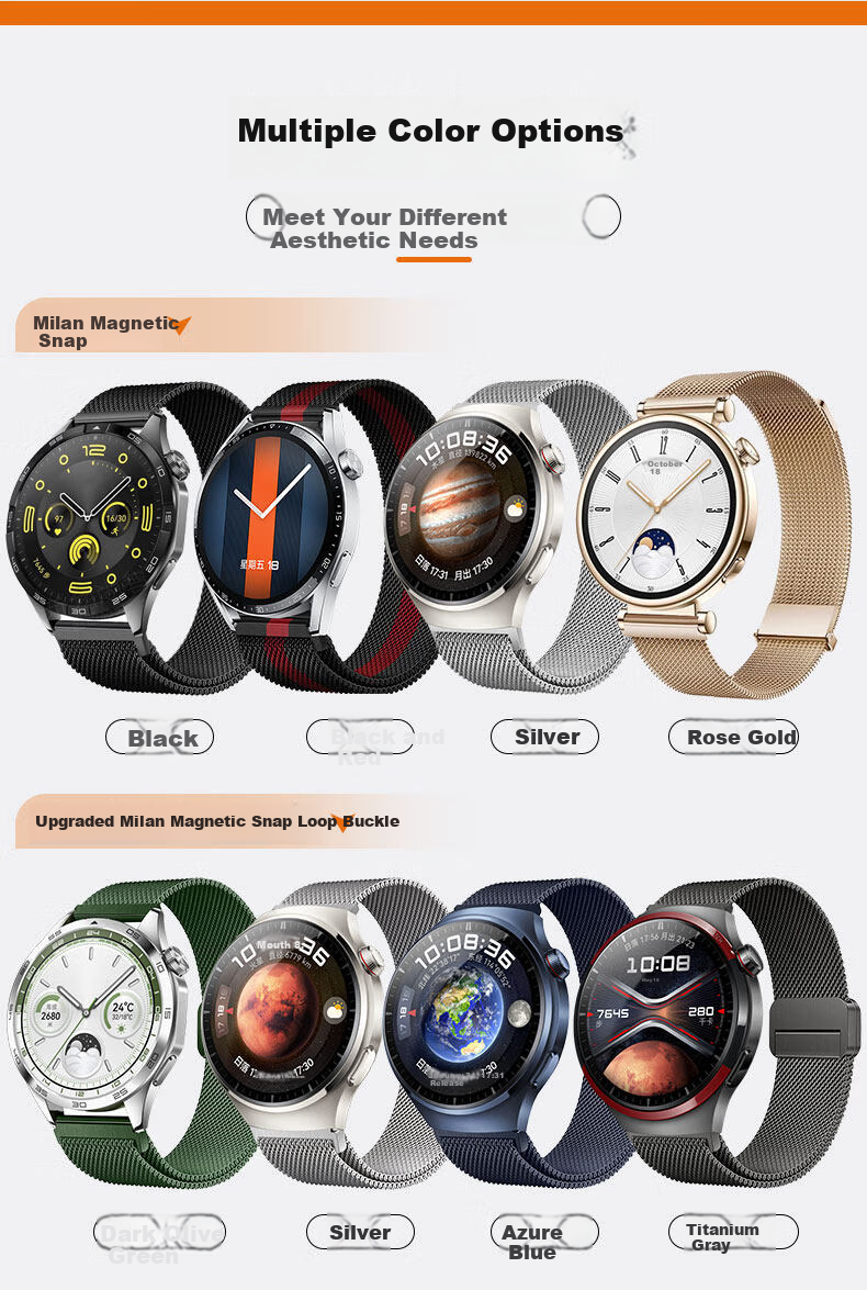 Watchbond Milanese Magnetic Stainless Steel Strap for OPPO Watch X3/X2, Watch 4 Pro/S, 46mm Dial 5