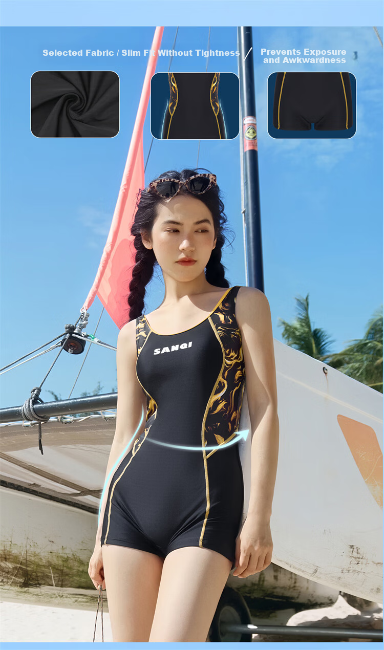 Sanqi Women's Sports Competitive One-Piece Swimsuit New Professional Training Conservative Square Leg Plus Size XL 11