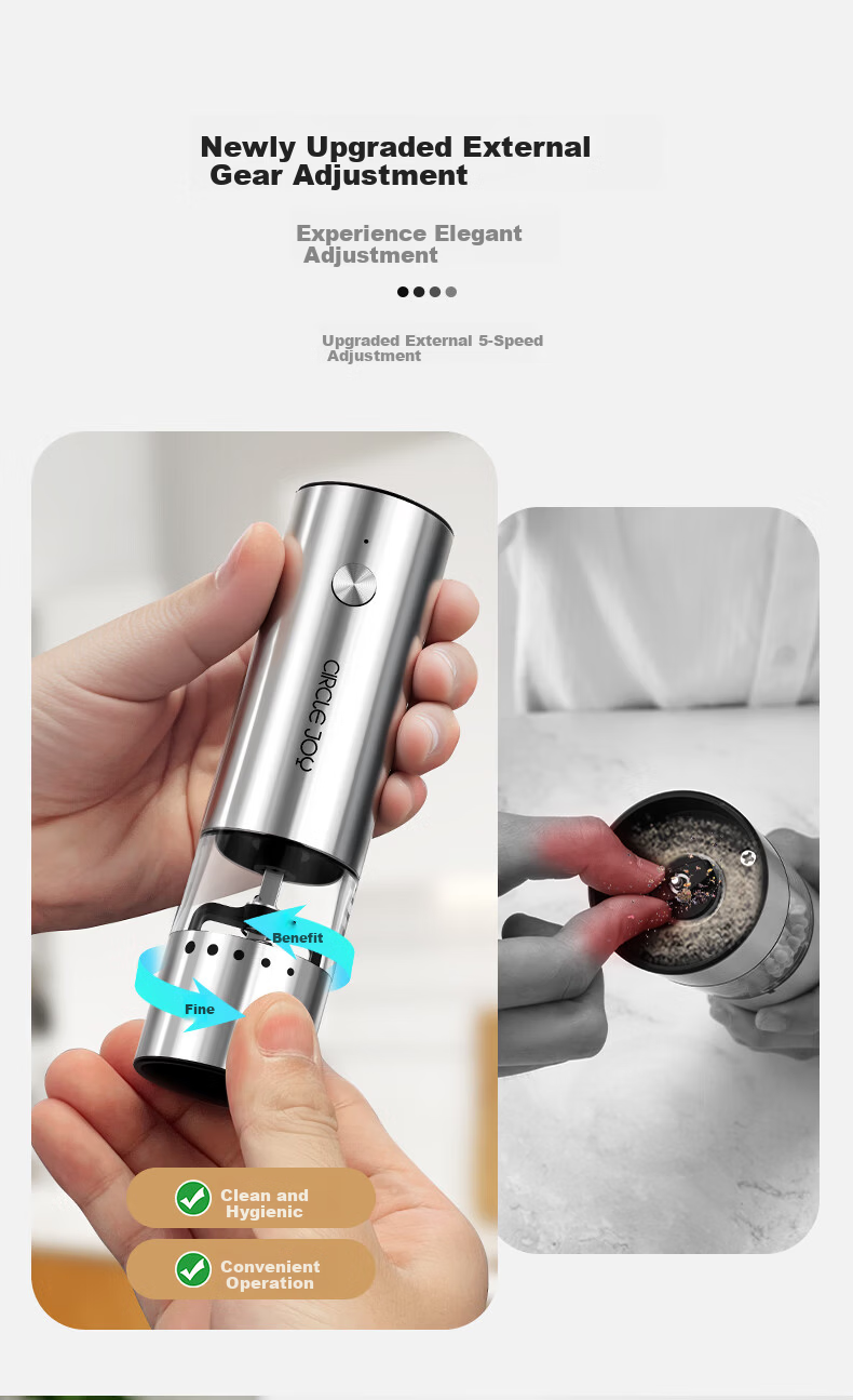 Circle Joy Mini Stainless Steel Electric Pepper Grinder Rechargeable Household Spice Grinder Set of 2 6