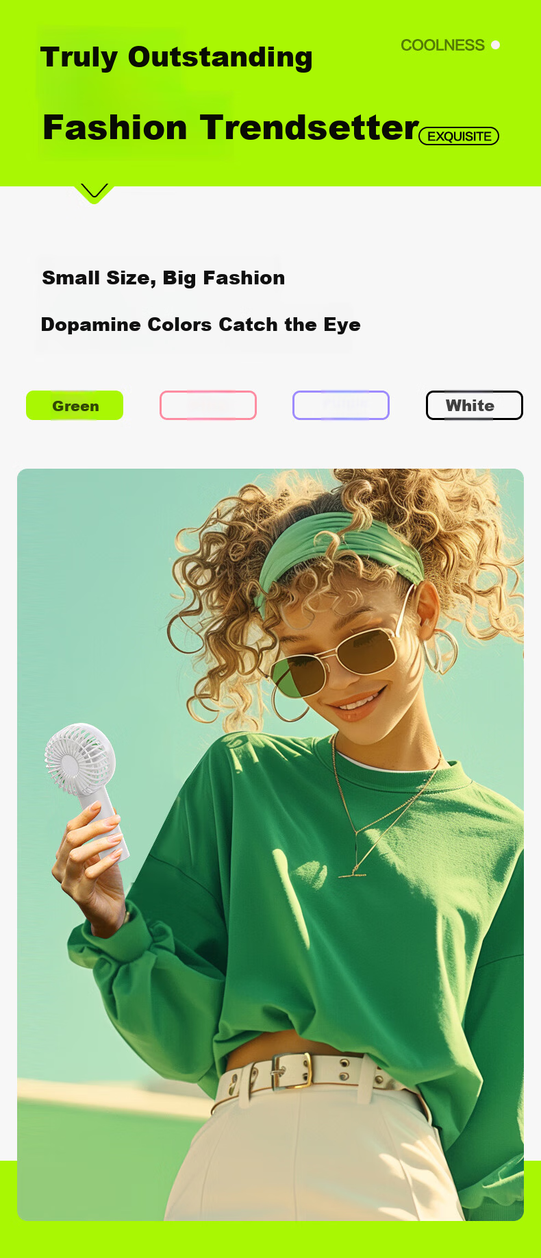 Pisen Handheld USB Rechargeable Portable Mini Fan Office Outdoor Camping Desktop Fan 1200mAh Long Battery Life Green 10