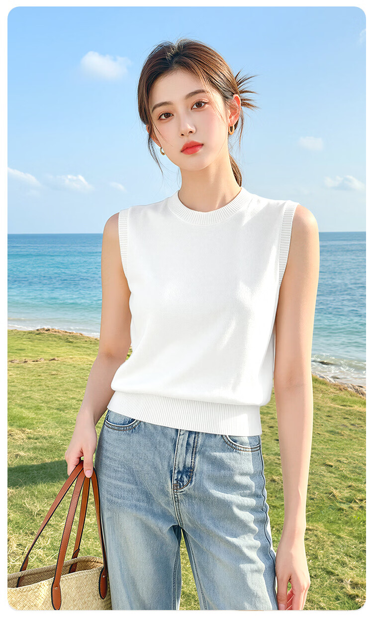 Urban Beauty Women's Summer Vest Loose Knit Outerwear Round Neck Slimming Sleeveless Top T-Shirt 2