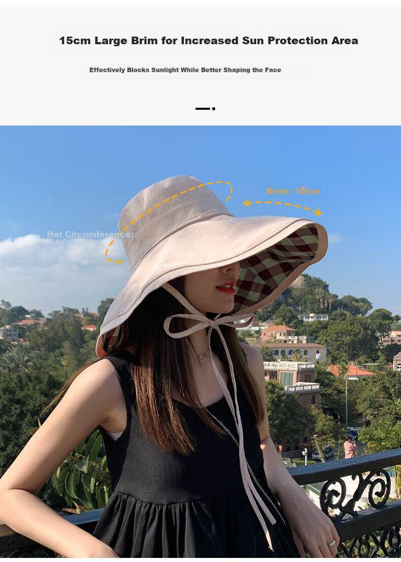 Jian Cai Summer Sunshade Bucket Hat for Women, Wide Brim Double-Sided Wear Face-Covering Beach Sun Hat, Perfect Sun Protection Gift for Girlfriend 2