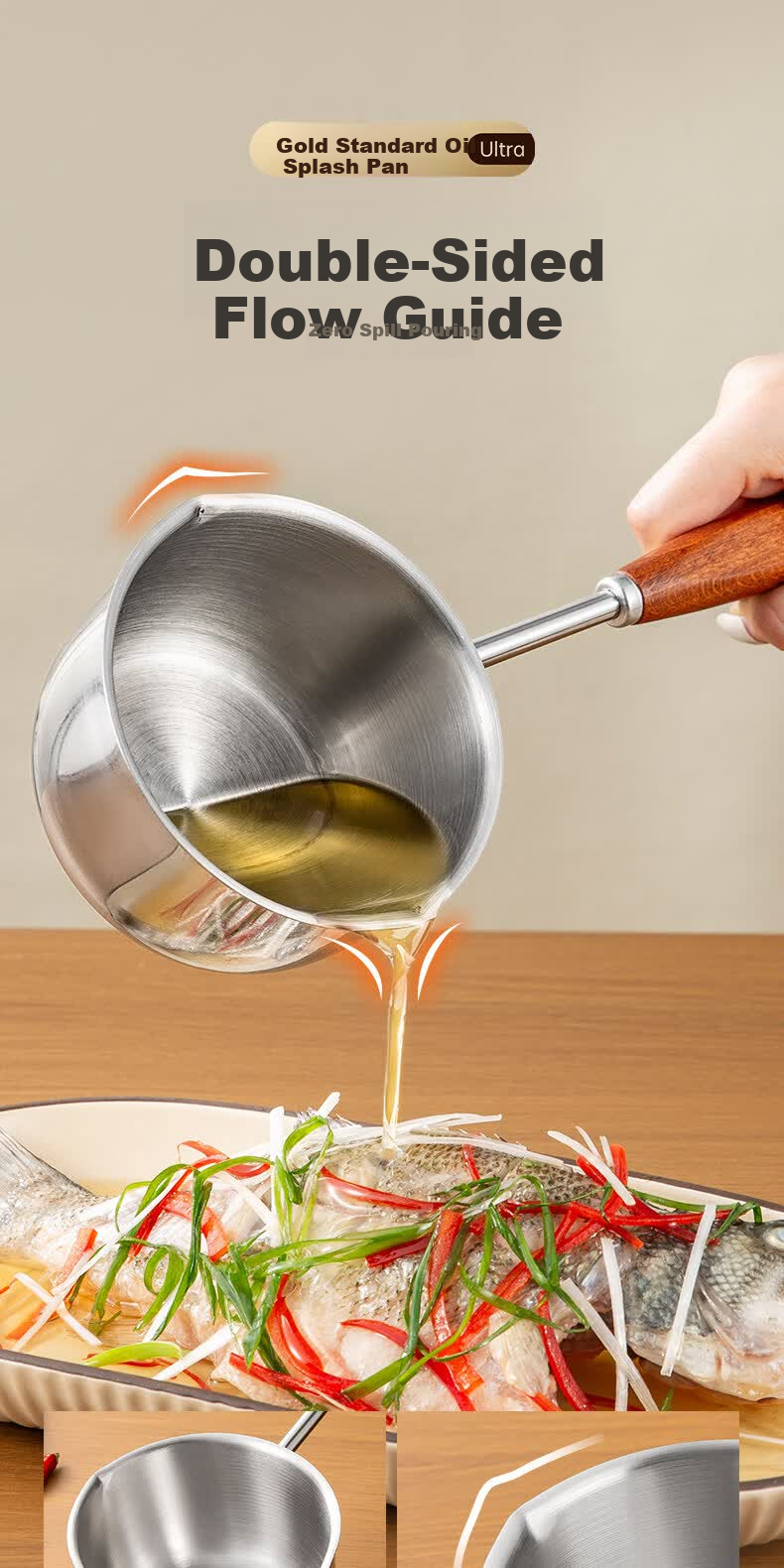 Suncha 304 Stainless Steel Oil Pouring Small Pot with Wooden Handle, No Coating, Heat-Resistant, 300ml 5