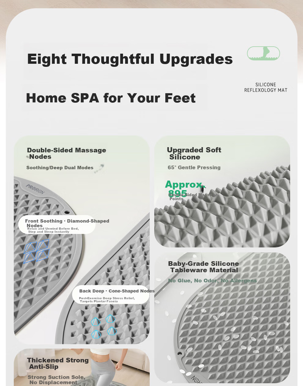 PROIRON Acupressure Board Jogging Mat Soft Silicone Foot Massage Pad Green 3