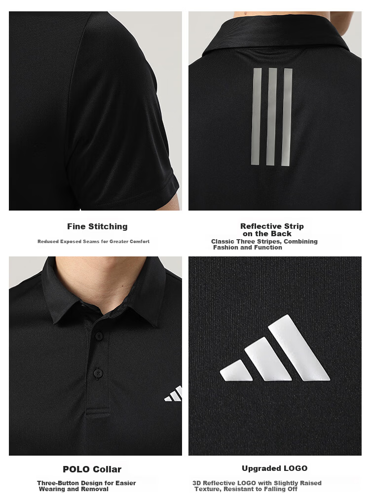 Adidas Men's Short-Sleeve Polo Shirt, Summer New Quick-Dry T-Shirt, Business Golf Collared Casual Sports Training Top 9