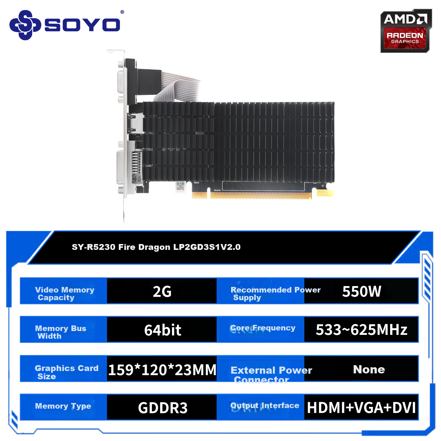 Meijie SY-R5 230 Fire Dragon LP 2GD3 Desktop Dedicated Graphics Card HD Office Stock Trading Live Streaming Editing Fully Upgraded