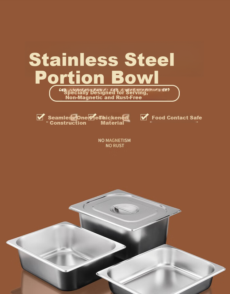 Vinas Stainless Steel Commercial 1/2 Size Buffet Serving Bowl 10cm Canteen Food Serving Bowl Without Lid 2