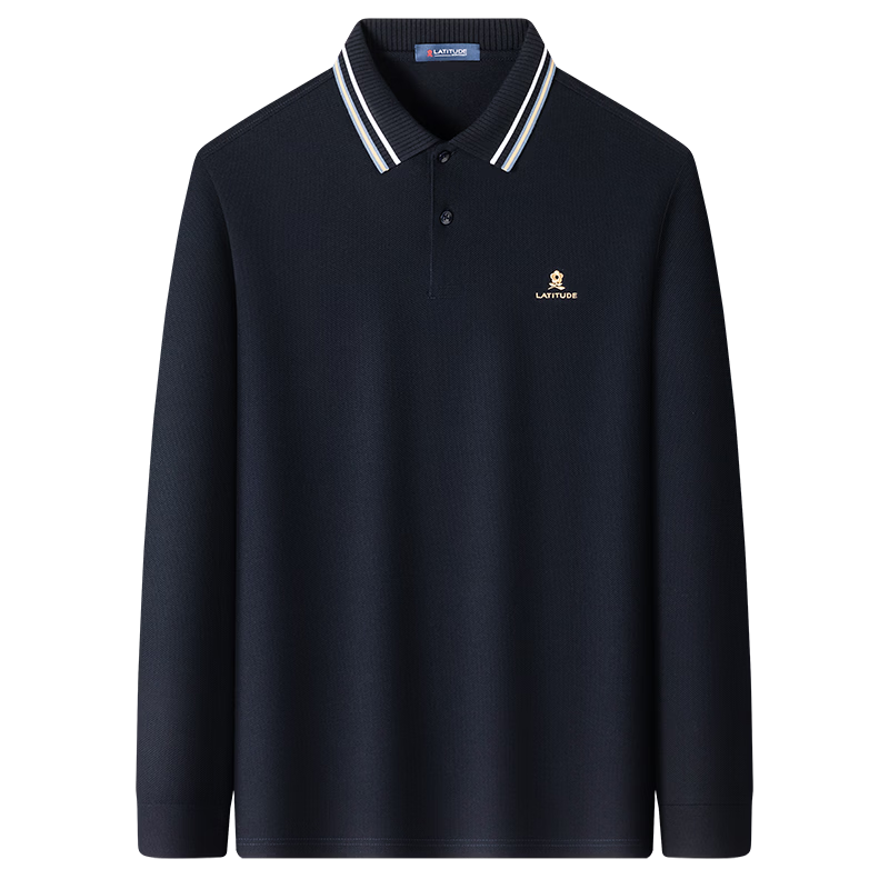 MONTAGUT Men's Lunar New Year Polo Shirt Long-Staple Cotton Mulberry Silk Linen Soft Comfortable Long Sleeve T-Shirt Shadow Blue 3XL