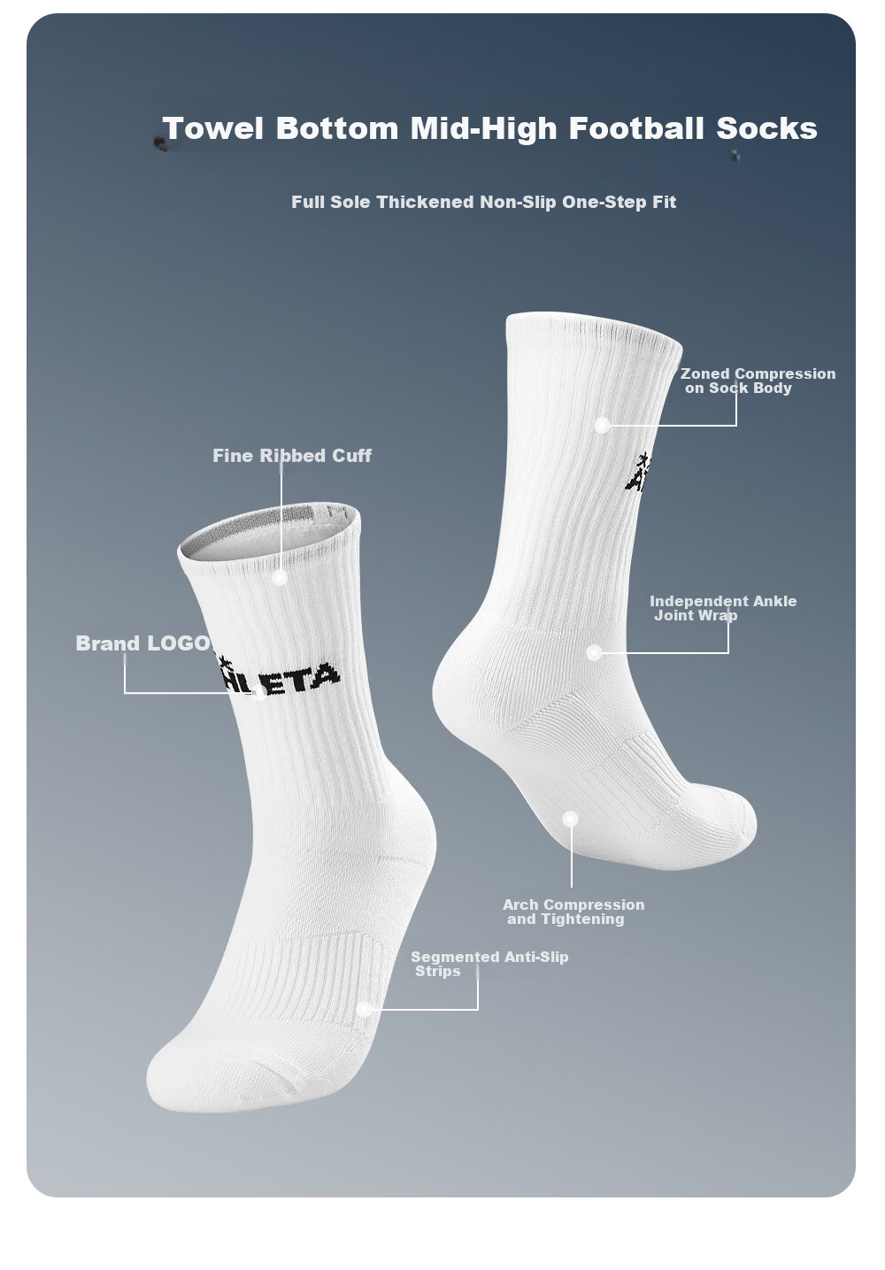 ATHLETA Soccer Socks Summer Mid-Calf Unisex Non-Slip Training Socks Towel Sole Sports Running Basketball Outdoor Socks 8