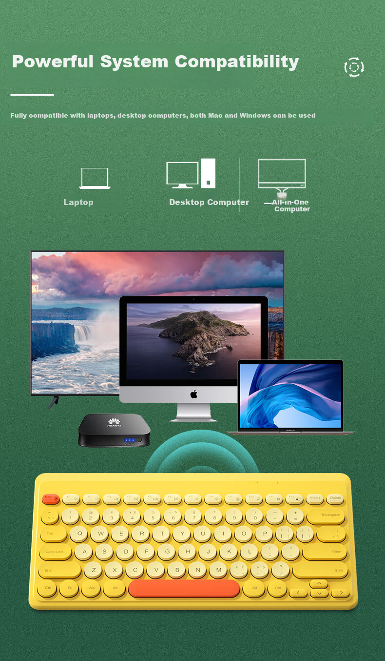 B.O.W Hangshi K-610 Wireless Keyboard Colorful Retro Keyboard 79-Key Black Cute Small Keyboard for Laptop Home Office Universal for Women 2