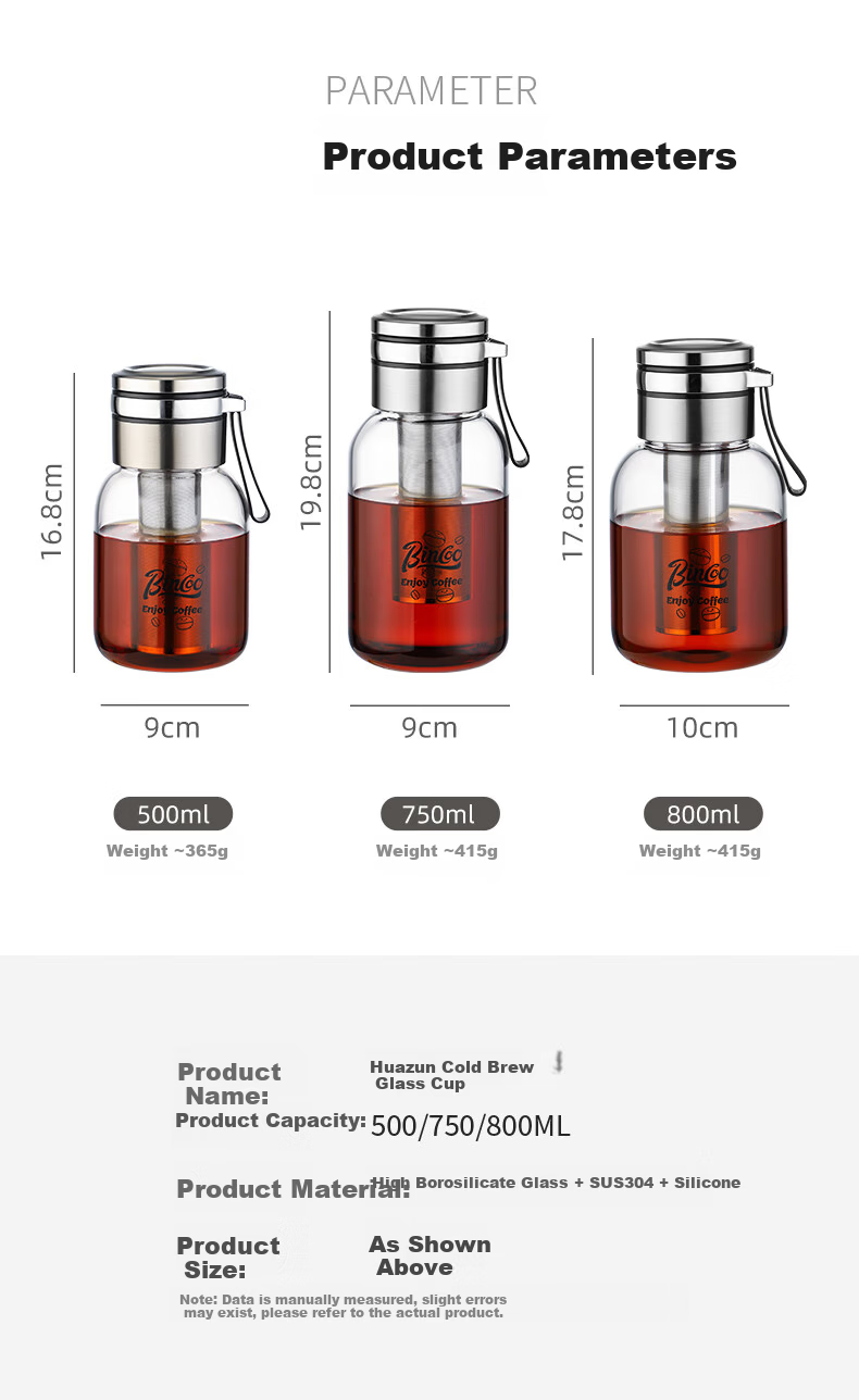 Bincoo Glass Cold Brew Coffee Maker Portable Cold Brew Bottle with Filter for Home Use Iced Americano Cup 11