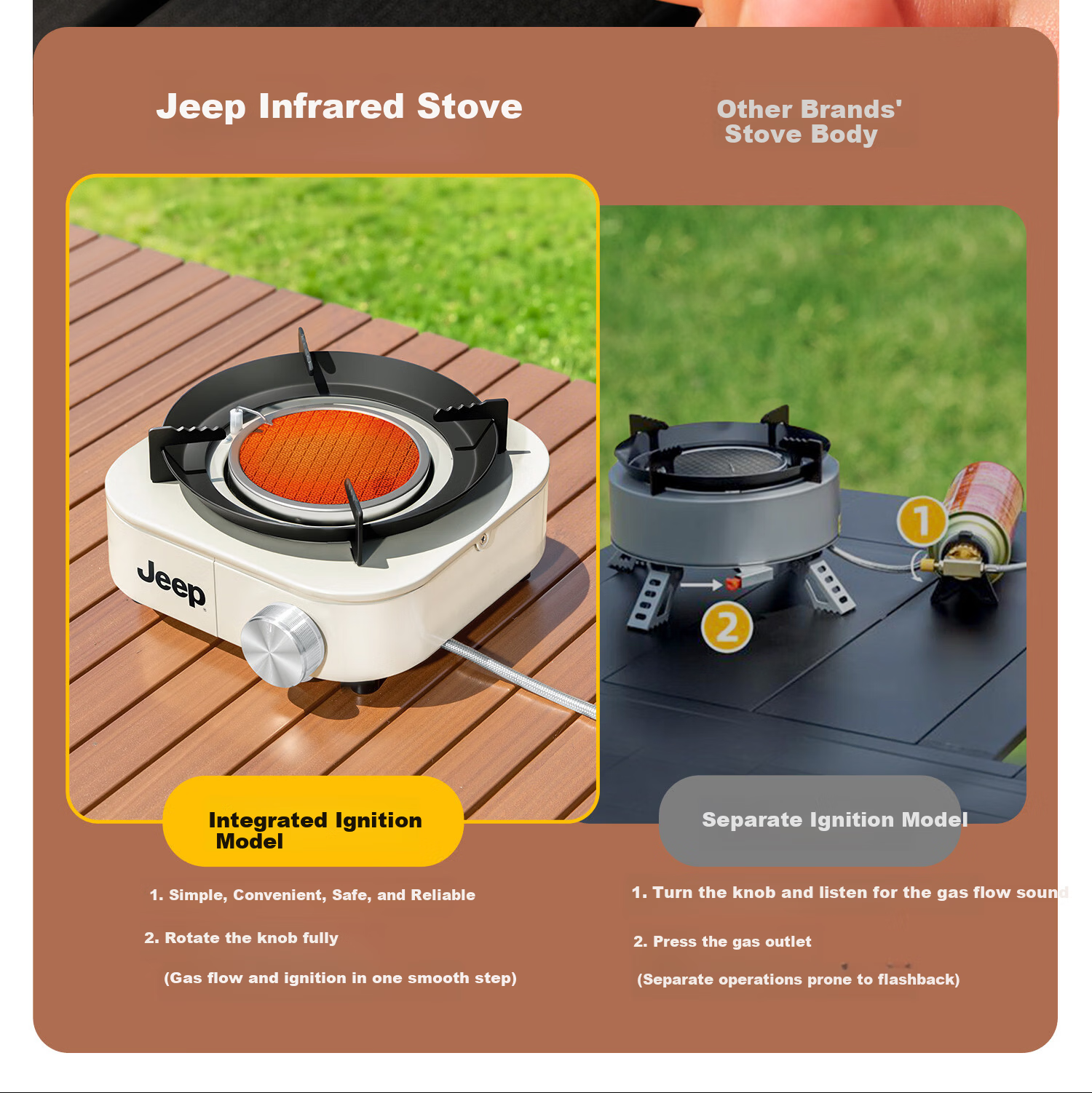 JEEP Infrared Split Cassette Stove Outdoor Portable Camping Cooking Equipment Gas Stove New Cookware Black 6