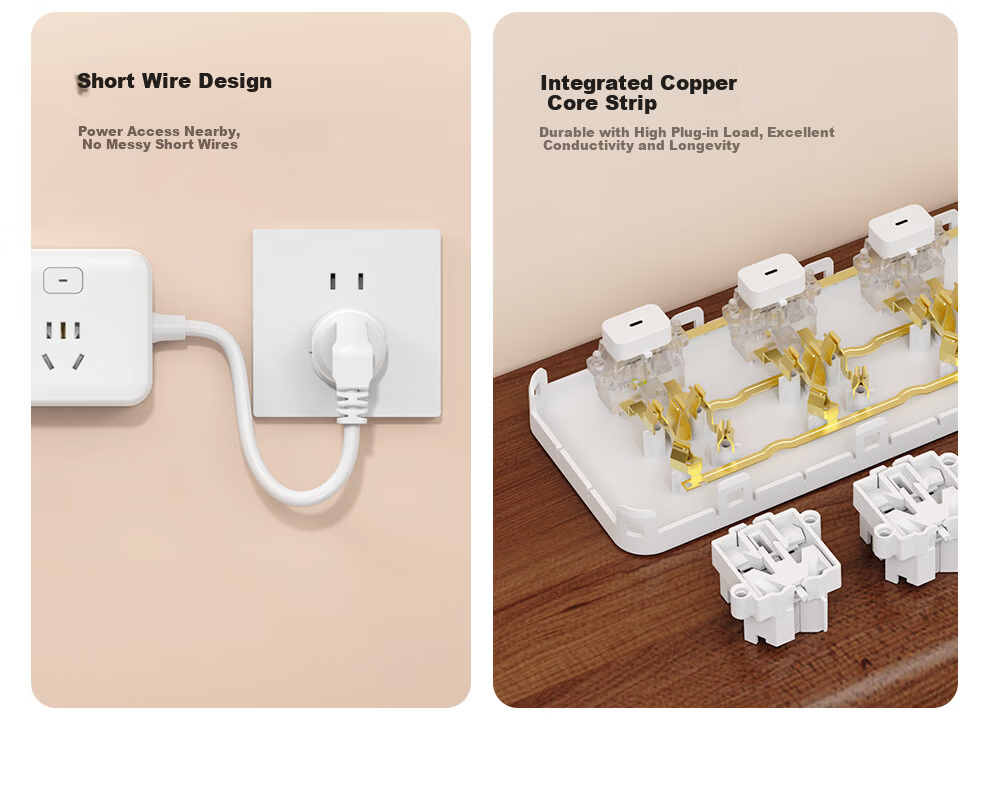 PHILIPS 3-Outlet Independent Switch Short Extension Power Strip 0.2m Kitchen Socket Multi-Outlet Power Board 3