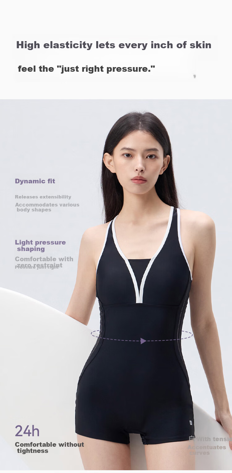 Keep Women's One-Piece Square-Leg Swimsuit Slim Fit High-End Black L 700 6