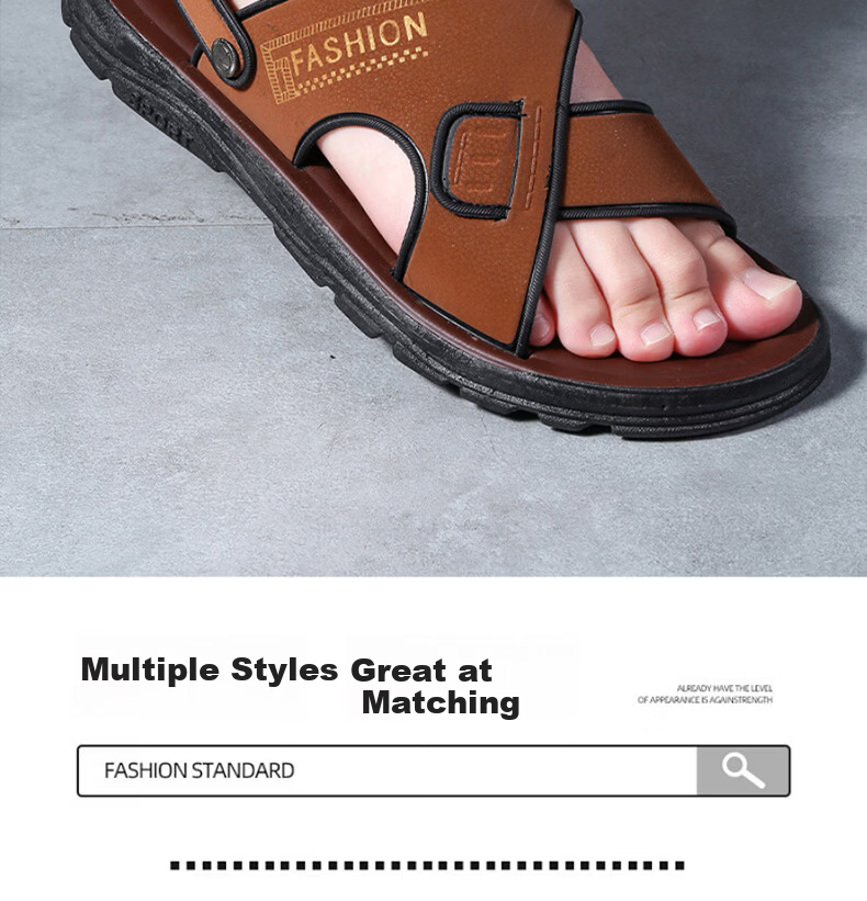 FOOTOPPO Men's Sandals 2026 Summer Non-Slip Beach Shoes Premium Leather Men's Dual-Purpose Sandals and Slippers 7