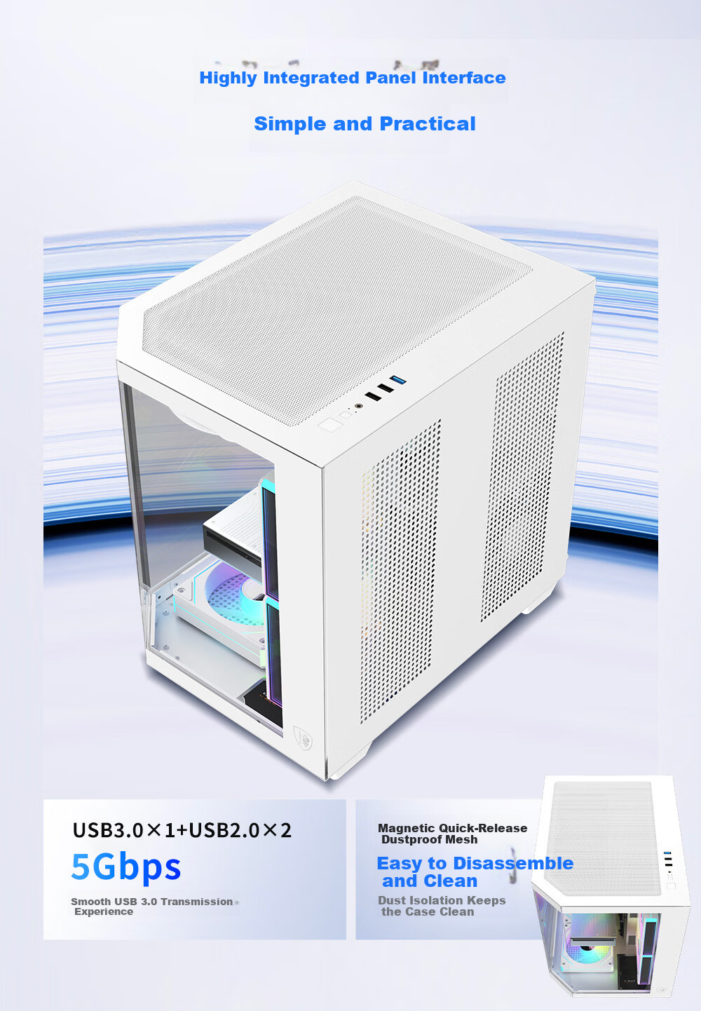 SAHARA Space Capsule 6 Seaview White Gaming Office Desktop PC Case with Side Window, Triple Glass Support, MATX, 240mm Water Cooling, 7 Fan Slots 5