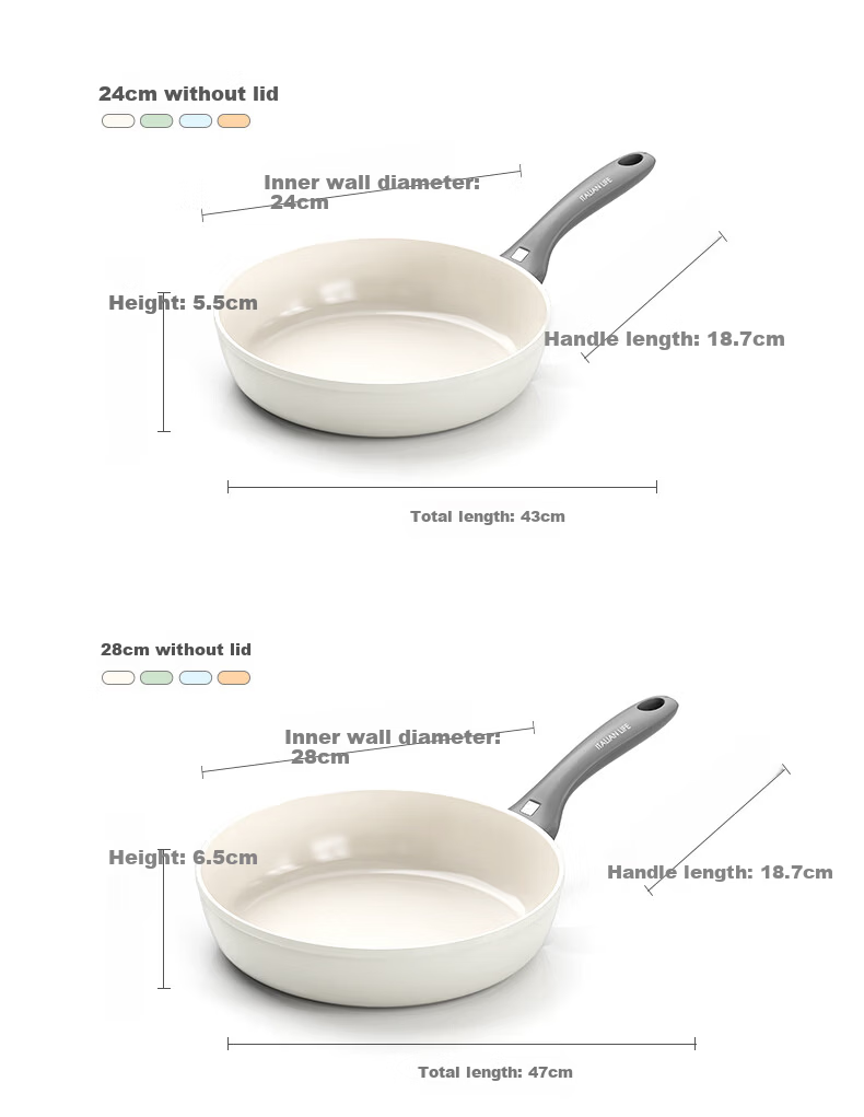 Alluflon Frying Pan Flat Bottom Titanium Ceramic 0 Fluorine Coating Grade 1 Non-Stick Steak Pan Induction Cooker Compatible White 24cm 22