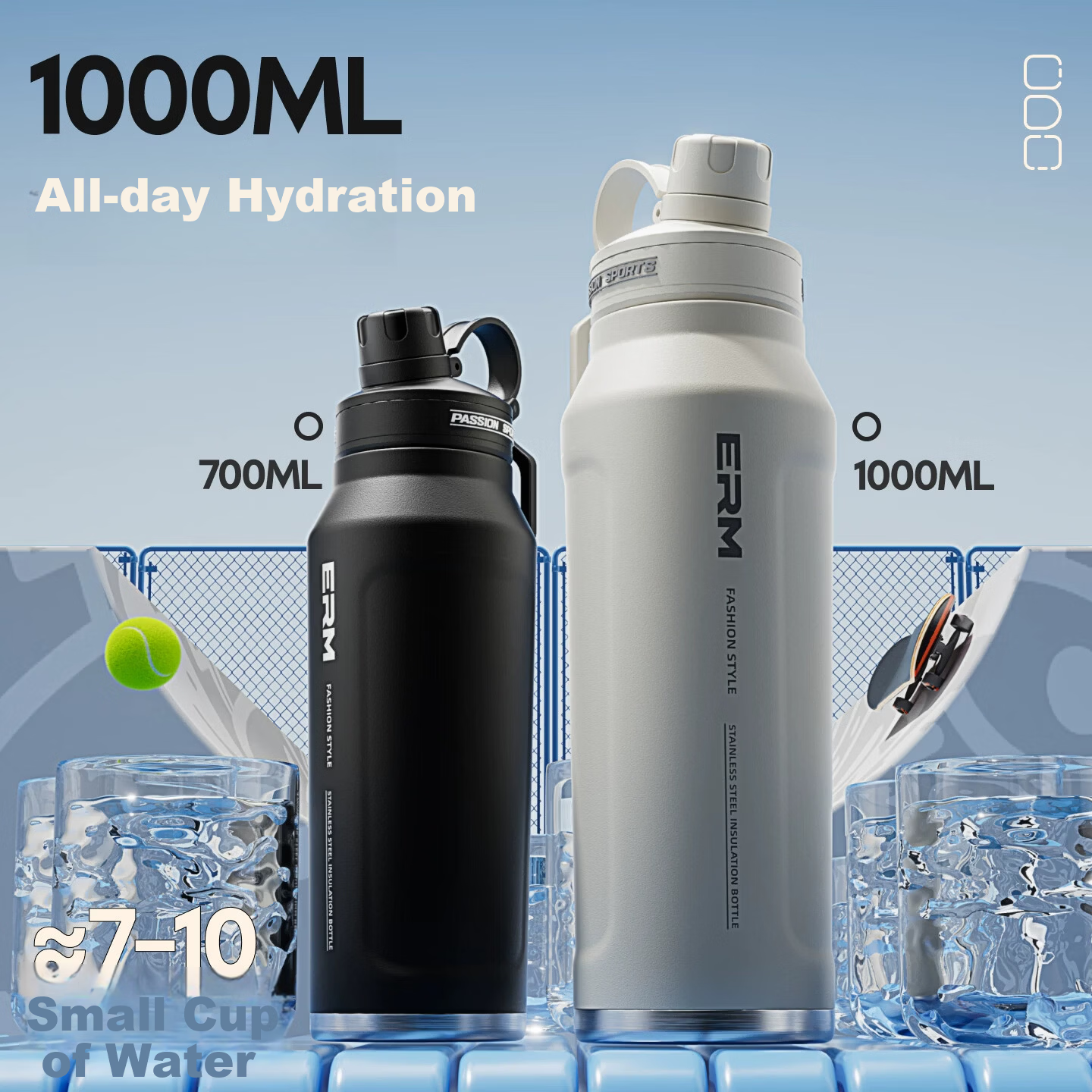 ERM Insulated Mug Large Capacity 316L Stainless Steel Cold Water Bottle for Men Students Outdoor Sports Portable Straw Cup