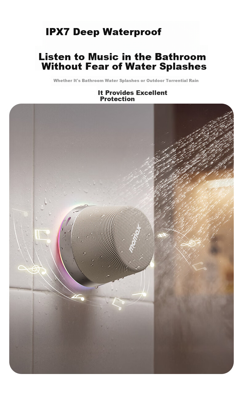 MOMAX Waterproof Magnetic Bluetooth Speaker Portable Mini Wireless High-Quality Sound Music Player for Bathroom Home Indoor Outdoor Desktop Gift for Couples 5