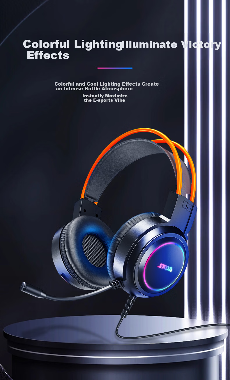 SADA Gaming Headset Wired Dual-Mode 3.5mm Noise-Cancelling Microphone High-Quality Over-Ear Delta FPS PUBG Comfortable 5