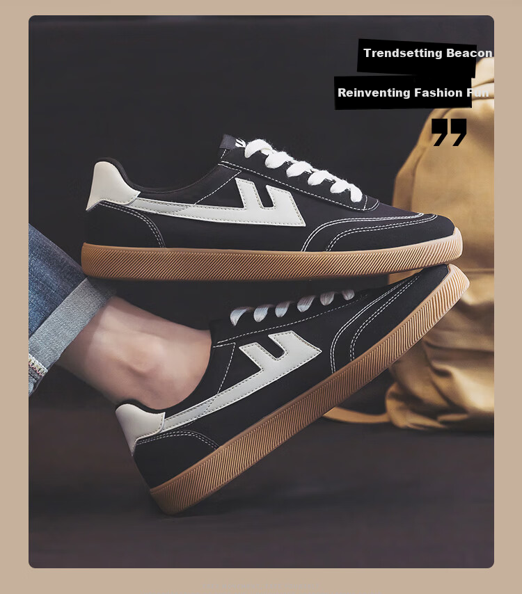 Warrior Men's Breathable Canvas Shoes Classic Flat Trendy Couple Shoes Student Casual Shoes 638 Black Beige Size 42 4