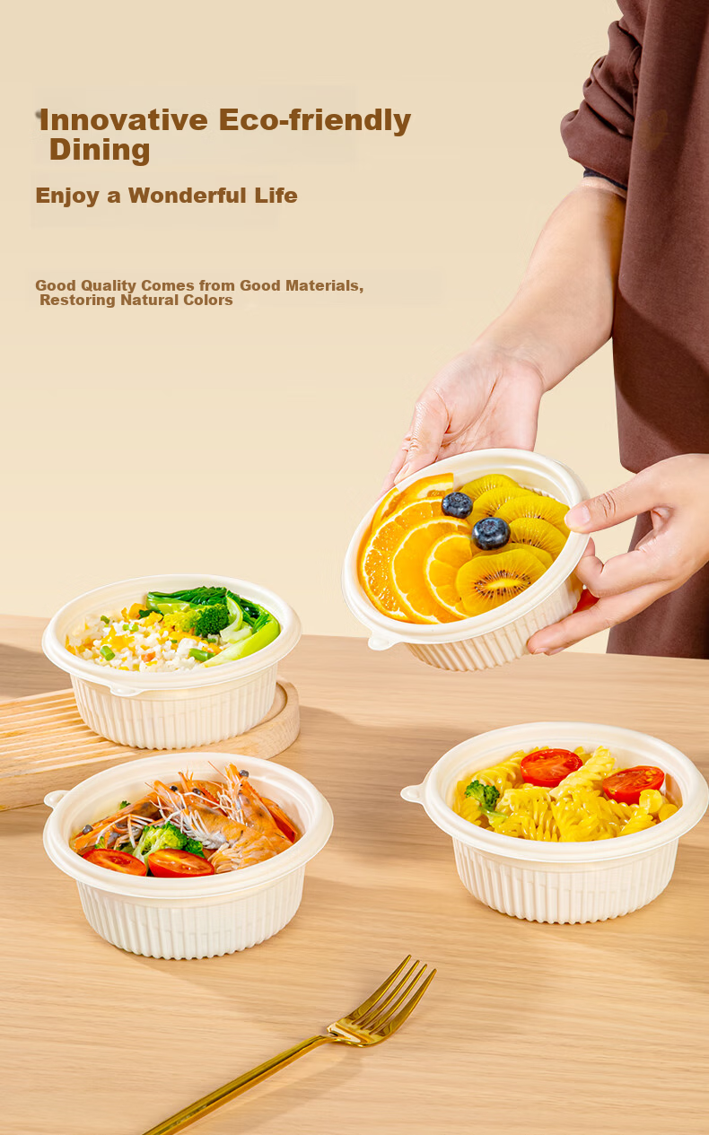 Temeiju Corn Starch Disposable Round Soup Bowl 450ml with Lid Food Grade Tableware 30 Sets 4