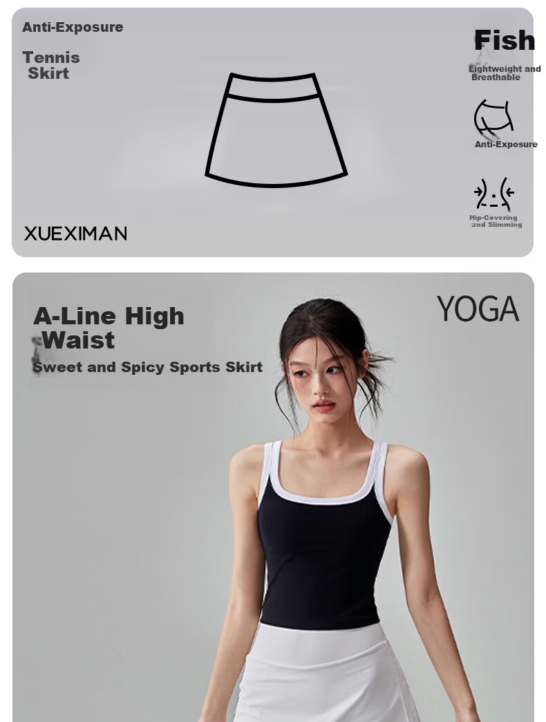 Xueqiman Women's Summer High-Waist Tennis Skirt, Two-in-One Anti-Exposure Yoga Pilates Fitness Skirt 1