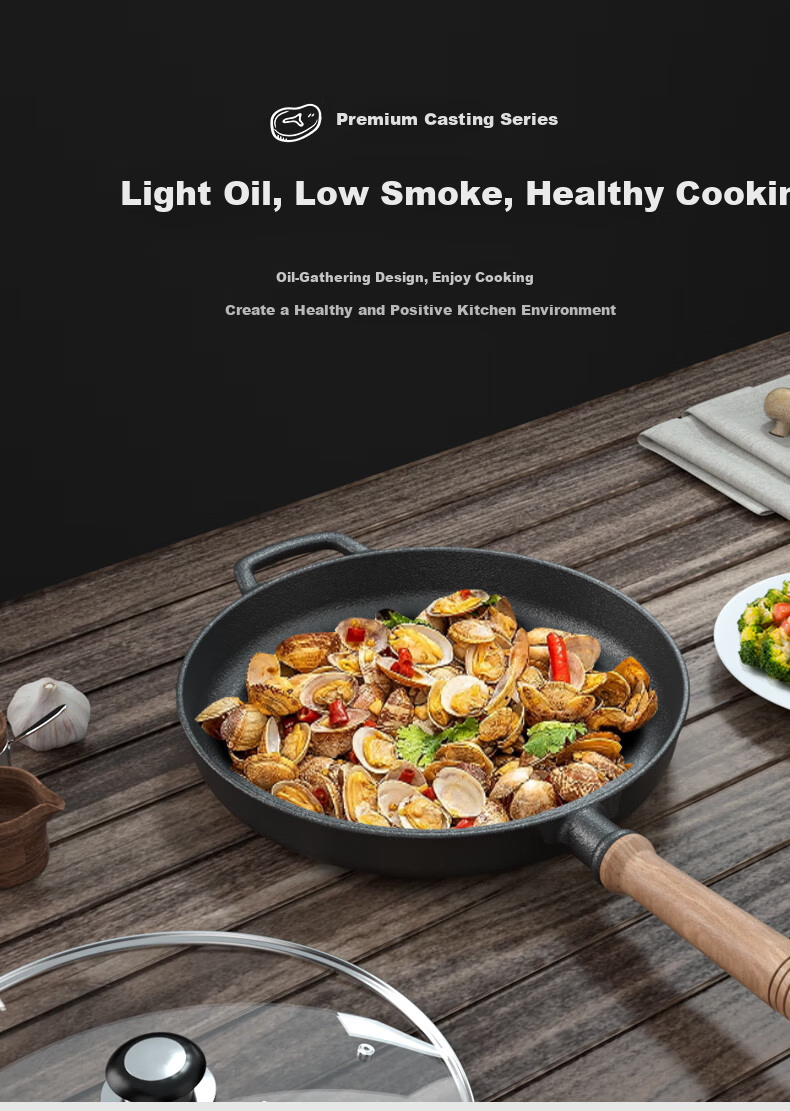 Lao Yiren Cast Iron Skillet Non-Stick Thickened Raw Iron Pan Pancake Pan Steak Pan for Gas Stove and Induction Cooker 7