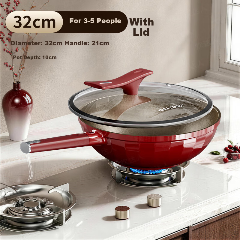 CHUI DA REN Wear-Resistant King Titanium Non-Stick Frying Pan Household Oil-Gathering Flat Bottom Gas and Induction Cooker 0 Fluorine Coating Stir-Fry Pan