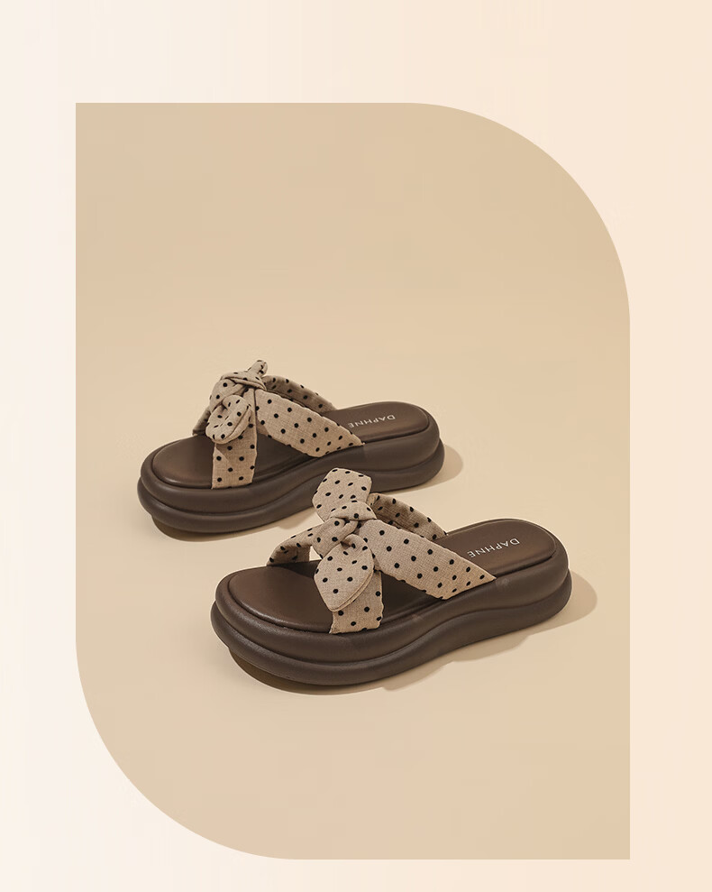 DAPHNE 2026 Summer New Polka Dot Bow Thick Sole Height Increasing Comfortable Outdoor Slippers for Women 24