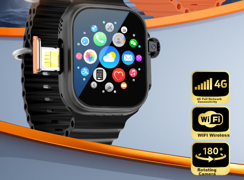 Fanmu Huaqiangbei B31 Ultra Premium Cellular Smartwatch 4G SIM Card Full Network MP3/MP4 APP Download Student Camera Gold 4