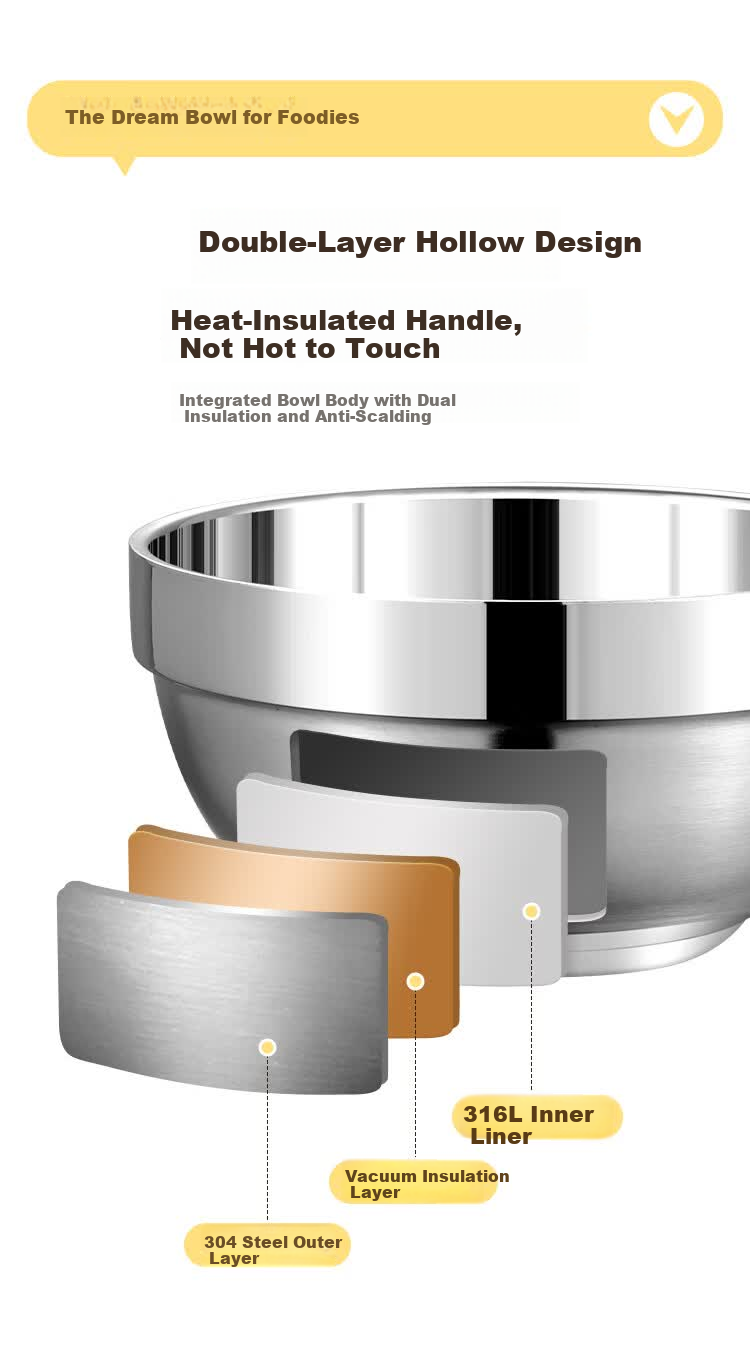 Shengjia 316 Stainless Steel Double-Layer Insulated Anti-Scald Bowl 11.5cm for School Canteen Hotel 316 Double-Layer Bowl [Jing Warehouse] 5