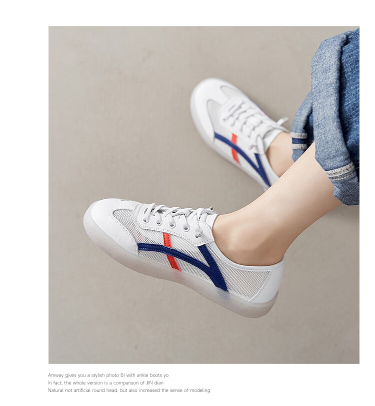 ZHR Women's Shoes, Summer New Style Mesh Breathable White Sneakers, Genuine Leather Training Sports Shoes for Women, A67E White Blue Size 37 12