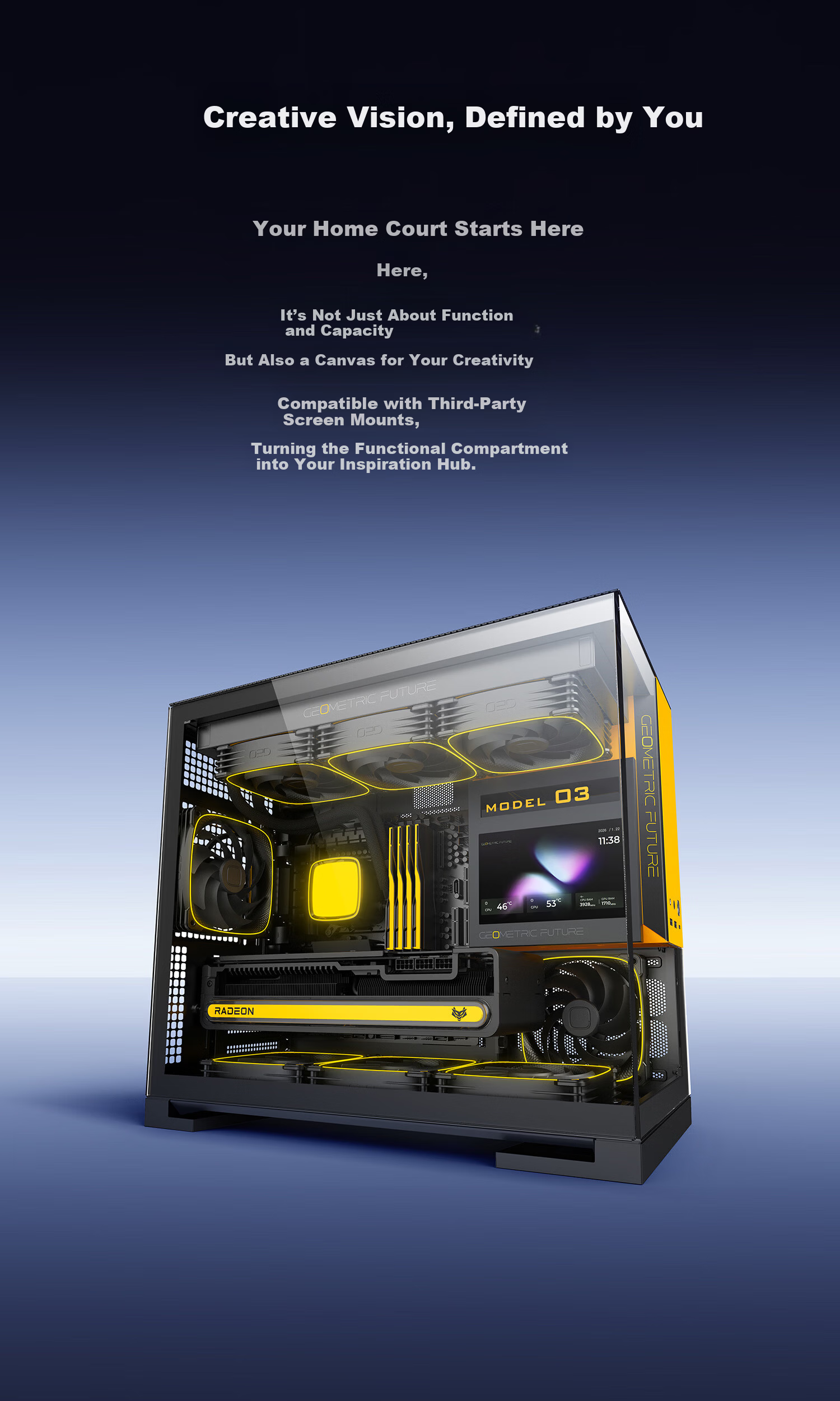GeometricFuture Model3 Nezha Computer Case Black Grey (Supports M-ATX Motherboard/50 Series Graphics Card/360mm Radiator/Seaview Case/Type-C Interface) 16