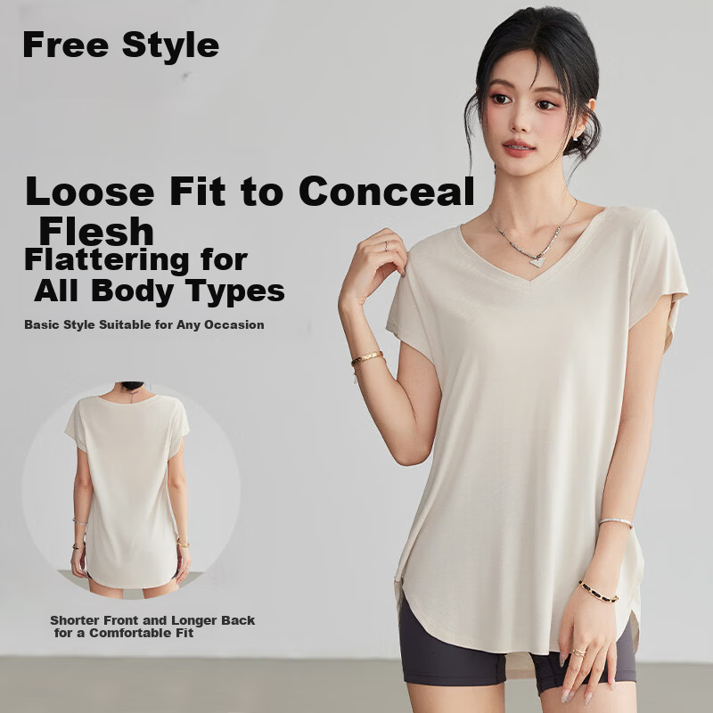 Free Style Yoga Top Women Loose Slim Draped Sports Short Sleeve T-Shirt Pilates Running Fitness Training Cover-up Summer