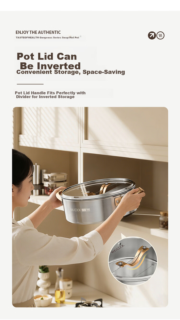 MAXCOOK 316L Stainless Steel Hot Pot 26cm Three-Layer Steel Soup Pot with Composite Bottom Compatible with Gas and Induction Cookers MCT7795 5