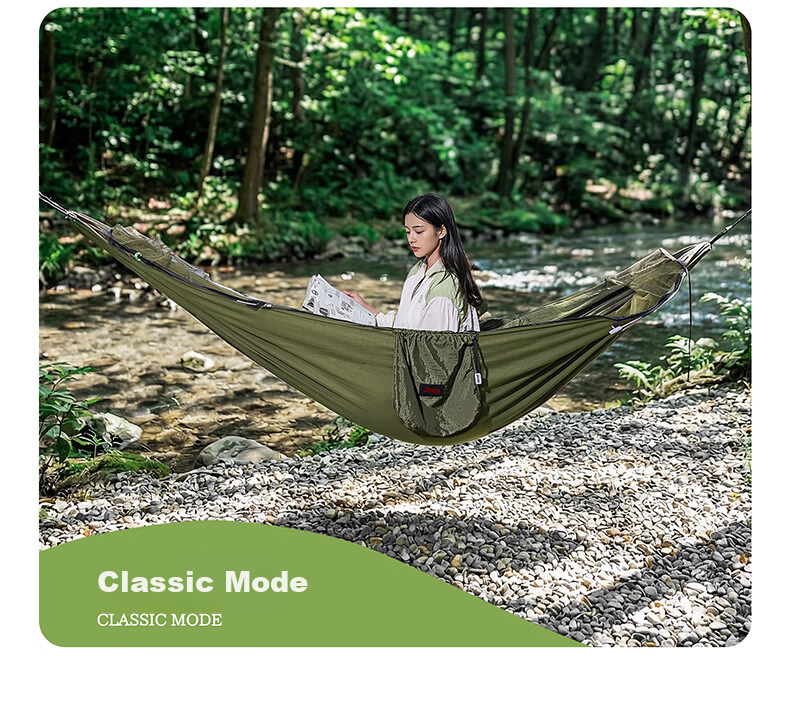 JEEP Mosquito-Proof Hammock Outdoor Adult Anti-Tip Indoor Children's Cradle Swing Tent with Thickened Ropes Military Green 4