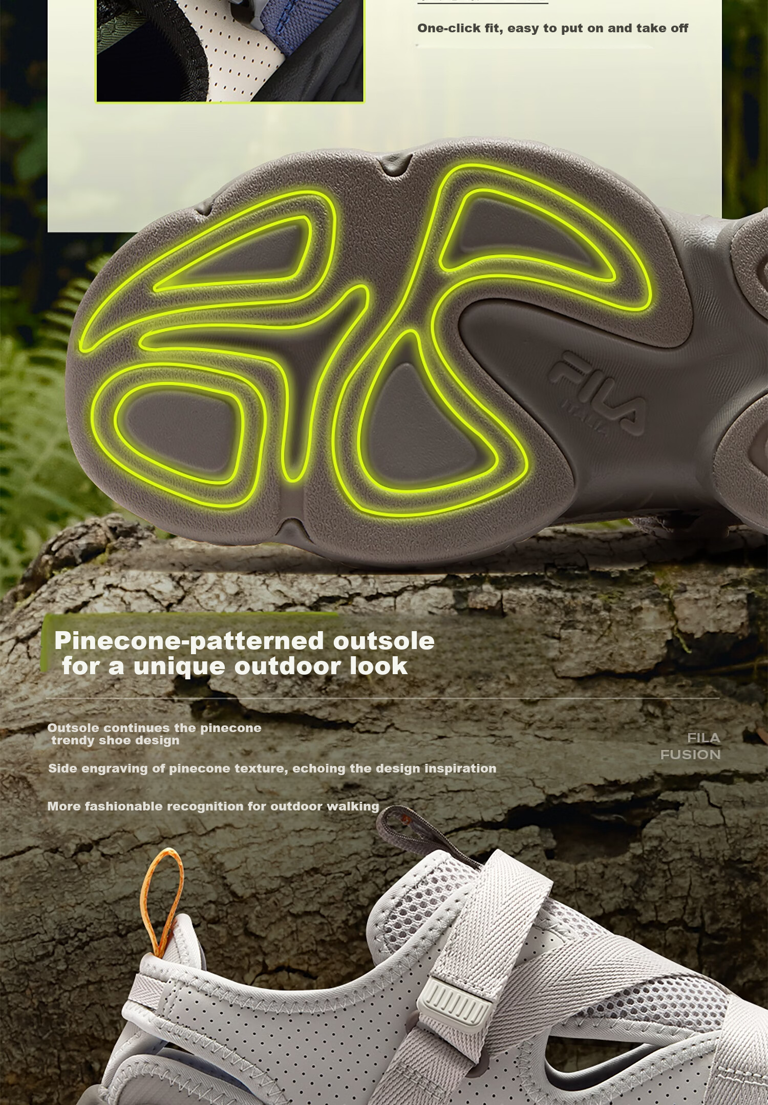 FILA Official Trendy Brand PINECONE SANDAL Men's 2026 Summer Breathable Casual Slip-On Sandals 5