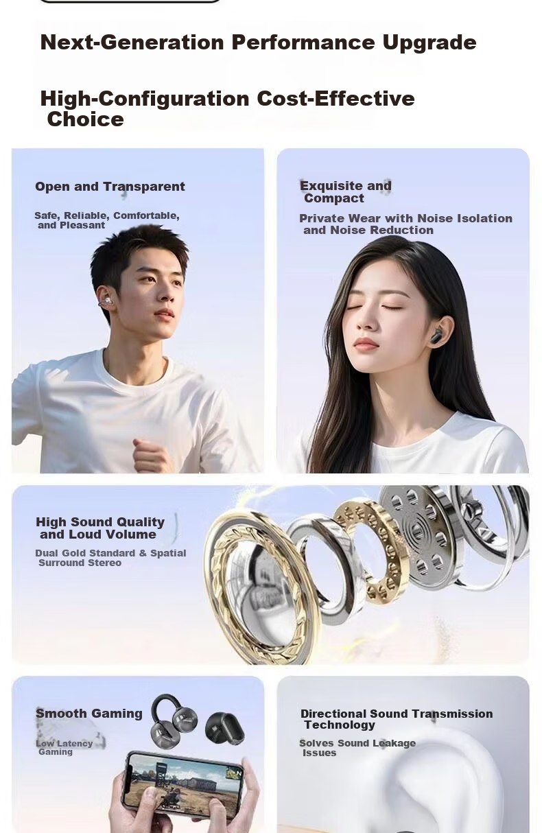 Zhiguozhe Four-Ear Bluetooth Earphones 2026 Latest Clip-On Short Stem Semi-In-Ear Wireless Long Battery Life Sports Running Cycling Comfortable Wear 6