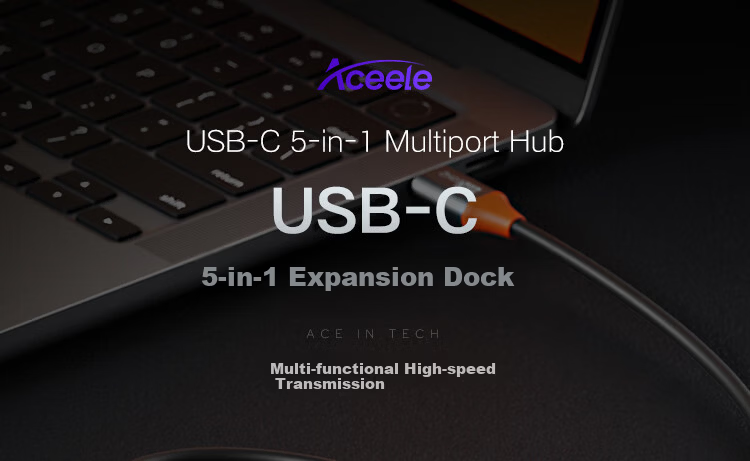 ACEELE Type-C 5-in-1 HDMI Hub USB Multiport Adapter PD Fast Charging Laptop Tablet Converter 0.15m 1