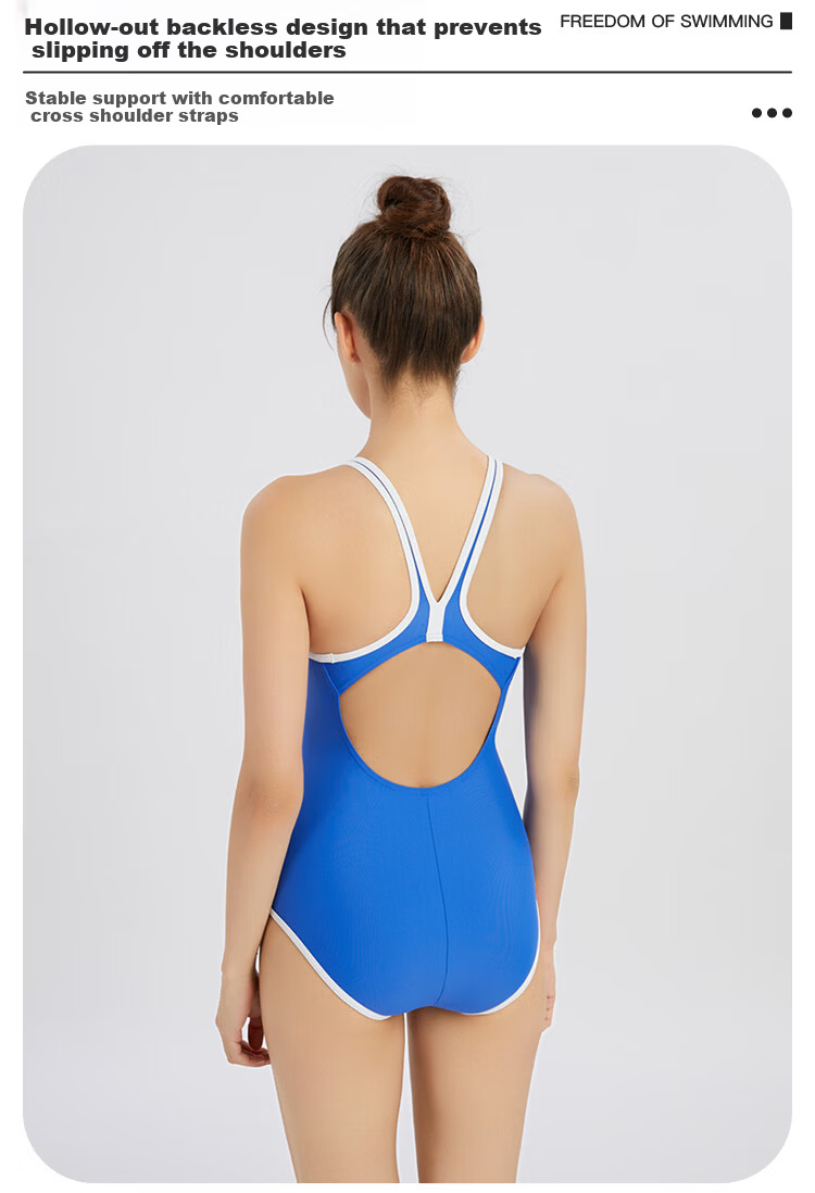 Arena Women's Classic High Elastic Chlorine Resistant Sleeveless One-Piece Triangle Swimsuit Spa Swimwear Blue/White L 5