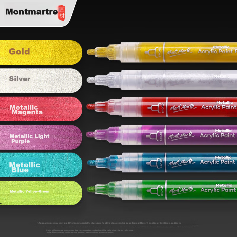 Mont Marte [Lowest Price Online] Mont Marte Acrylic Markers in Metallic Colors, Waterproof Paint Shoe Set, Hand-Drawing DIY Guka Acrylic Pens, Paint in Metallic Colors, 6 Colors, XD-6zgs 1