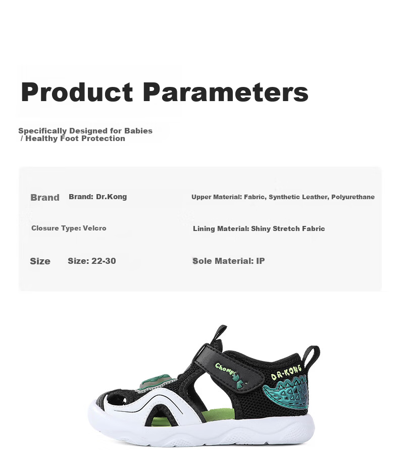 DR·KONG Toddler Walking Shoes Summer Unisex Kids Velcro Lightweight Baby Sandals 2S14A2013AM Black Size 22 8