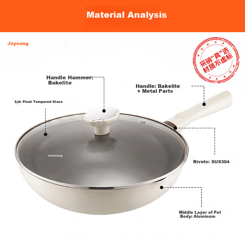 Joyoung Titanium Non-Stick Frying Pan 32cm Lightweight Flat Bottom Wok Compatible with Induction and Gas Stoves