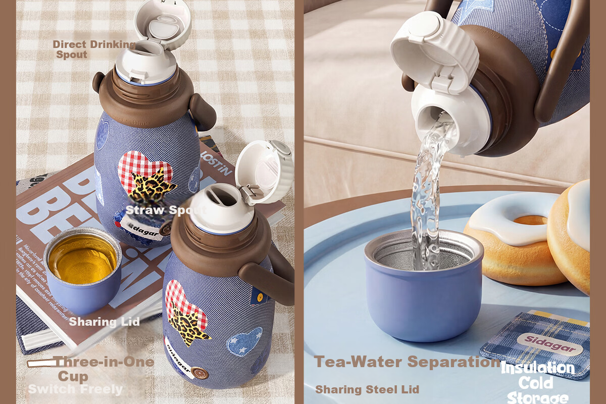 Shida Home Insulated Water Bottle for Women Denim Series Straw Cup Portable High-Value Large Capacity Stainless Steel Car Mug 13