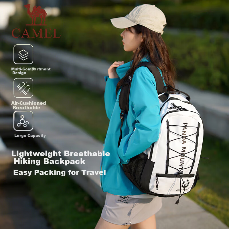 CAMEL Panda Series Outdoor Hiking Large Capacity Mountaineering Backpack 574D65L8668A Off-White/Black One Size