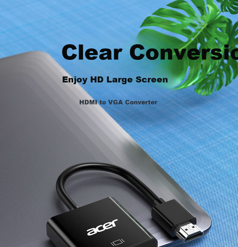 Acer HDMI to VGA Converter Adapter High-Definition Video Adapter for PC Laptop Xiaomi Box PS5 to Monitor Projector TV Display 1